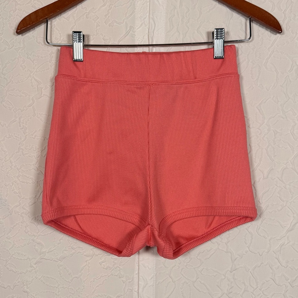 Zara Ribbed Pink Salmon High Rise Short Shorts Size M